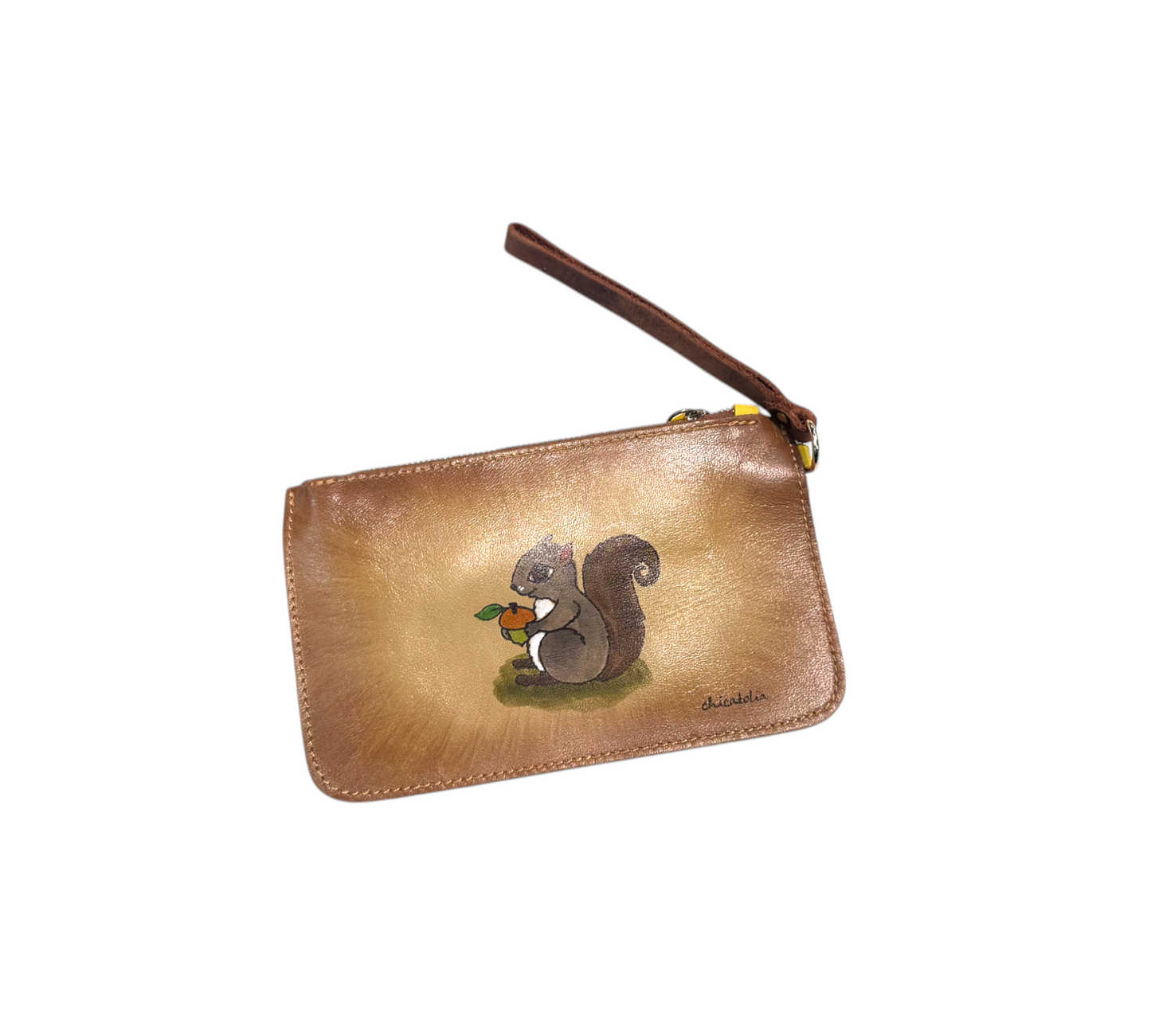 Hand Painted Leather Large Wallet Squirrel