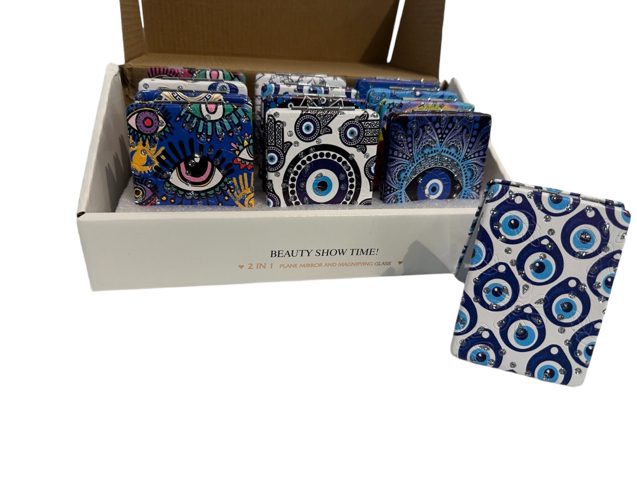 Evil Eye Square Compact Metal Makeup Mirror Mix Design