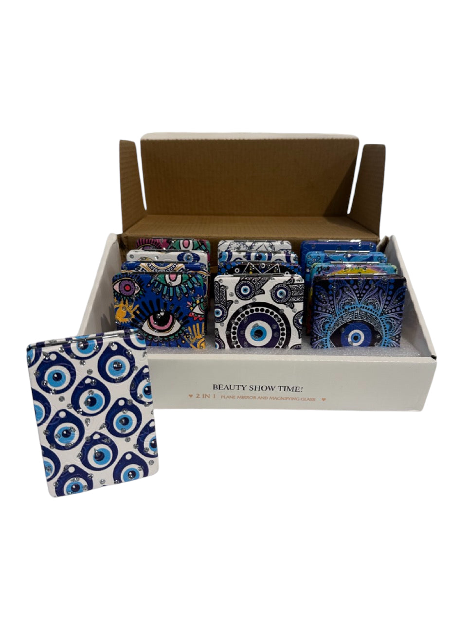 Evil Eye Square Compact Metal Makeup Mirror Mix Design