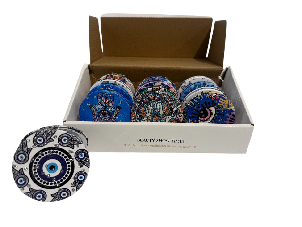 Evil Eye Round Compact Metal Makeup Mirror Mix Design