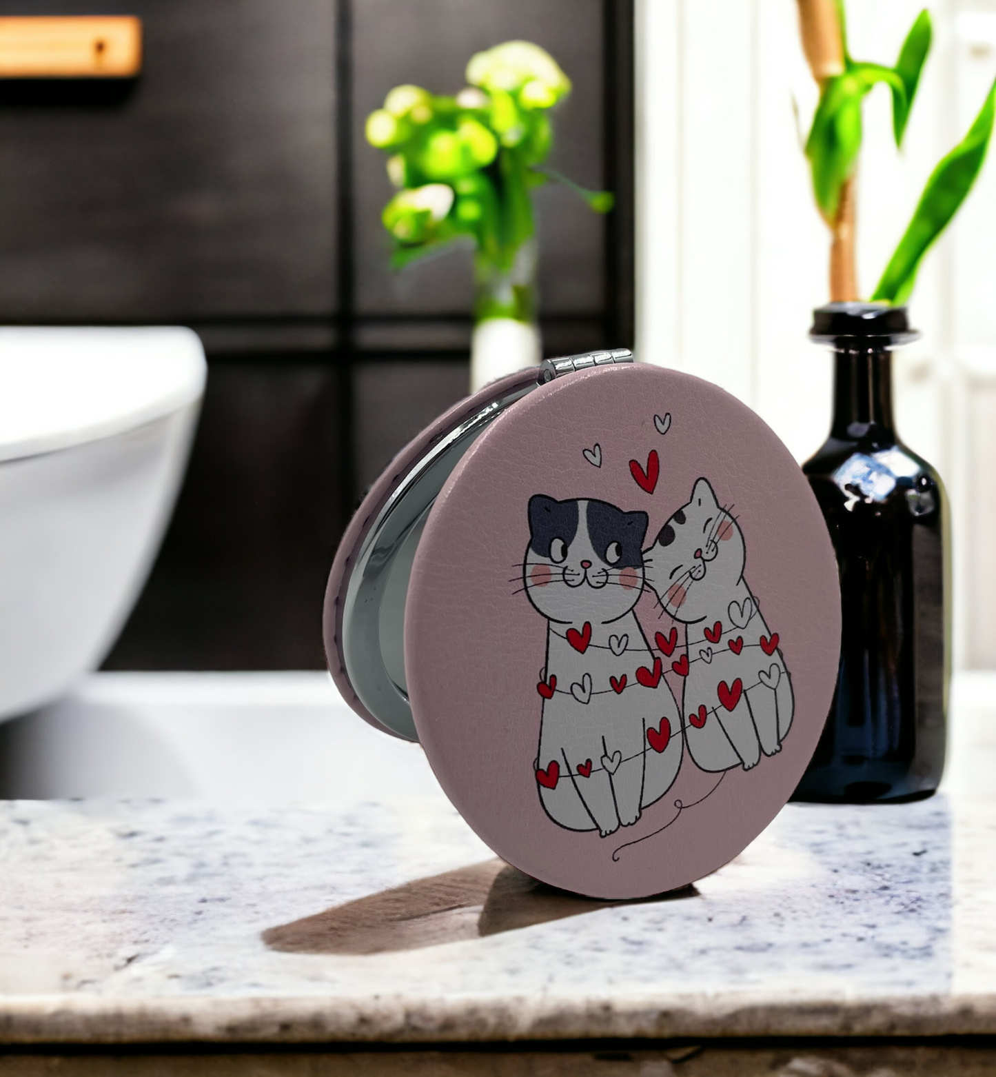 Round Compact Metal Mirror Cat