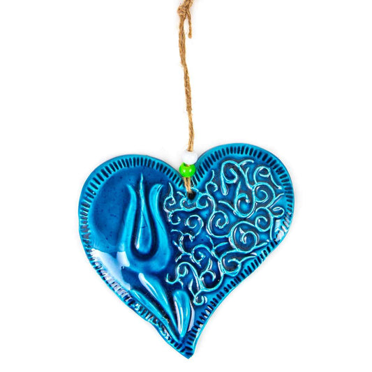 Handmade Ceramic Heart Wall Hanging - Blue