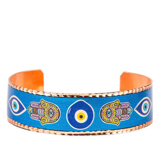 Copper Adjustable Bracelet with Evil Eye Hamsa Design