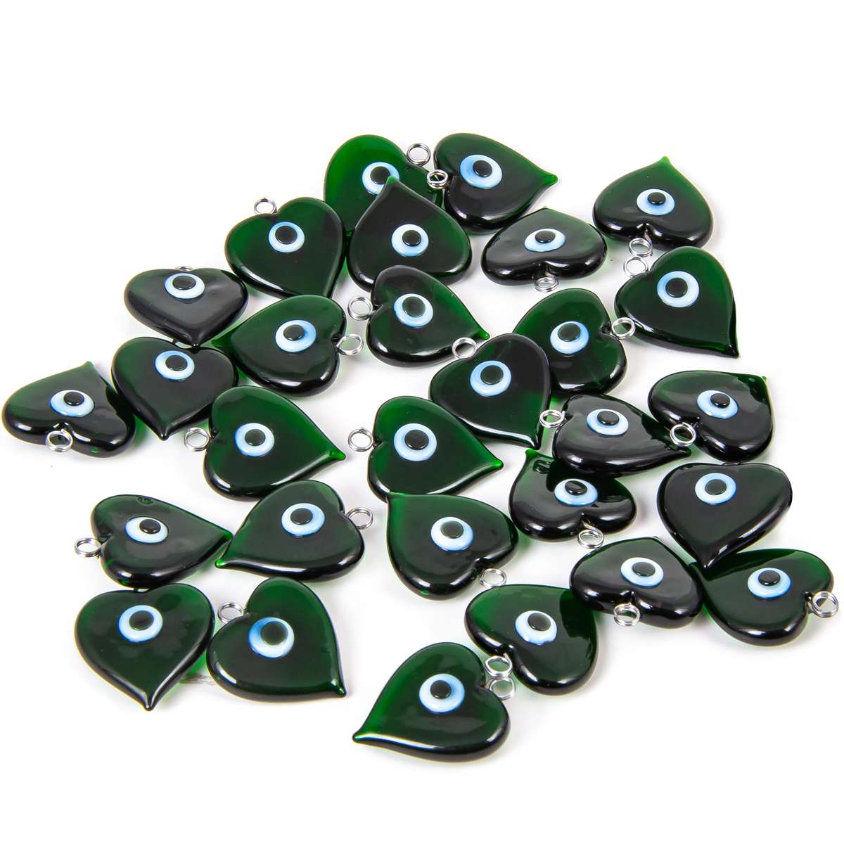 Handcrafted Glass Charm Evil Eye Pendants Green 10 Pieces