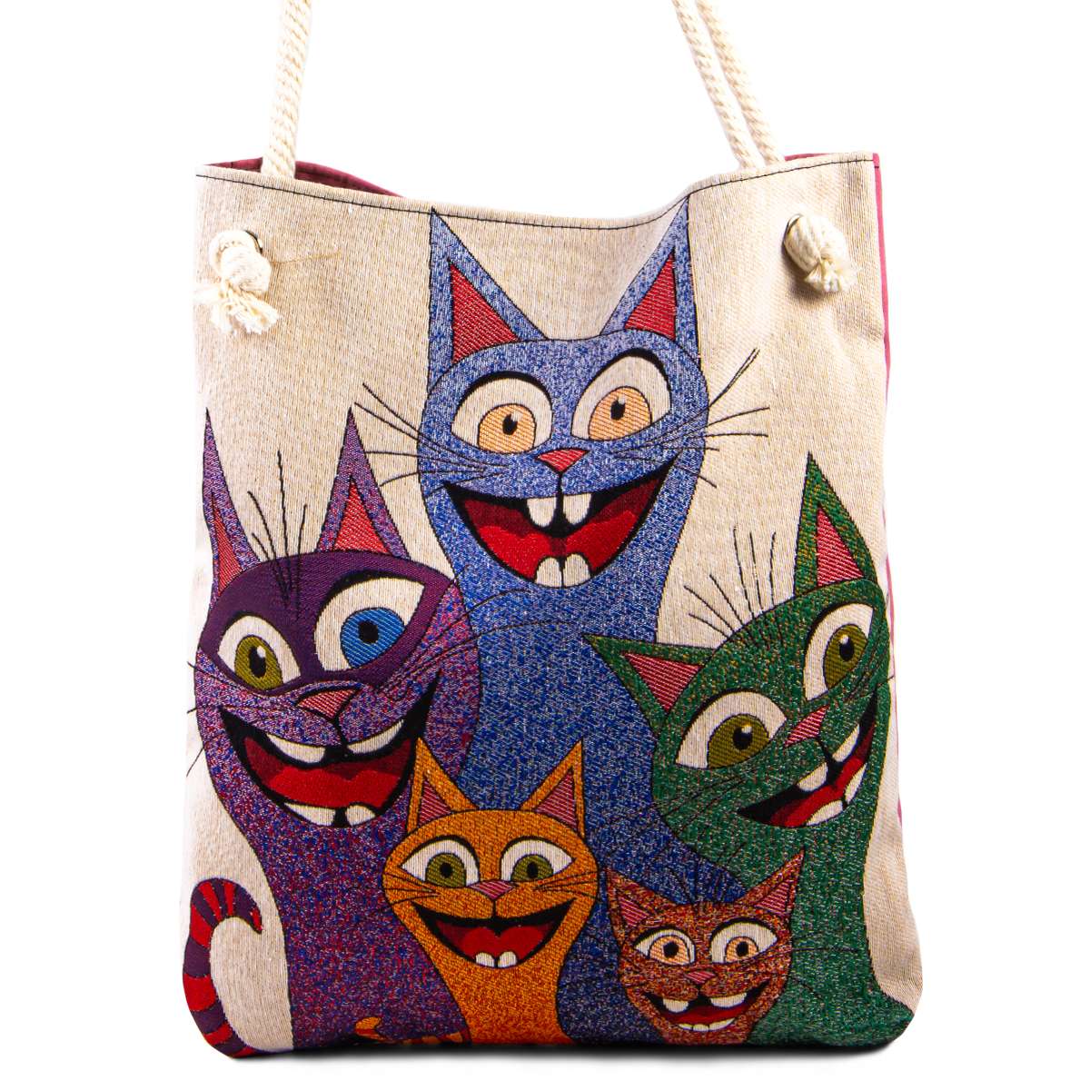 Vintage Tapestry Tote Bag Cat Pattern