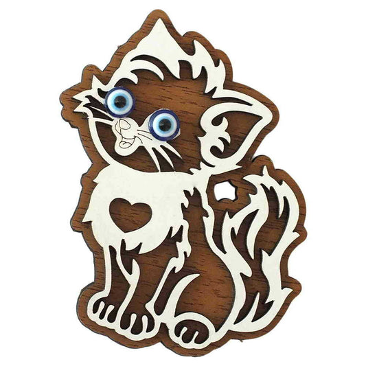 Hand Themed Wooden Magnet Cat