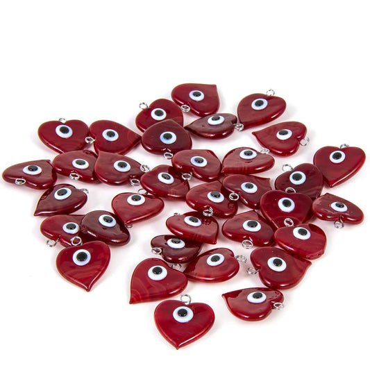 Handcrafted Glass Charm Evil Eye Pendants Red 10 Pieces