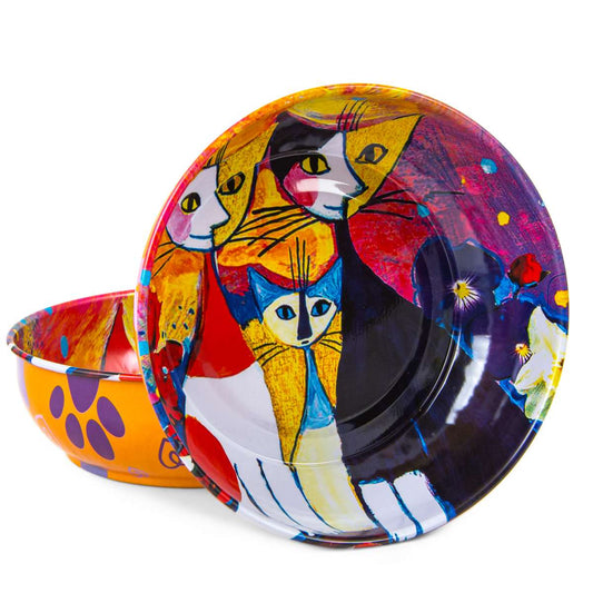 Metal Bowl Cat Pattern Large