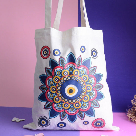 Organic Cotton Tote Bag Evil Eye Design