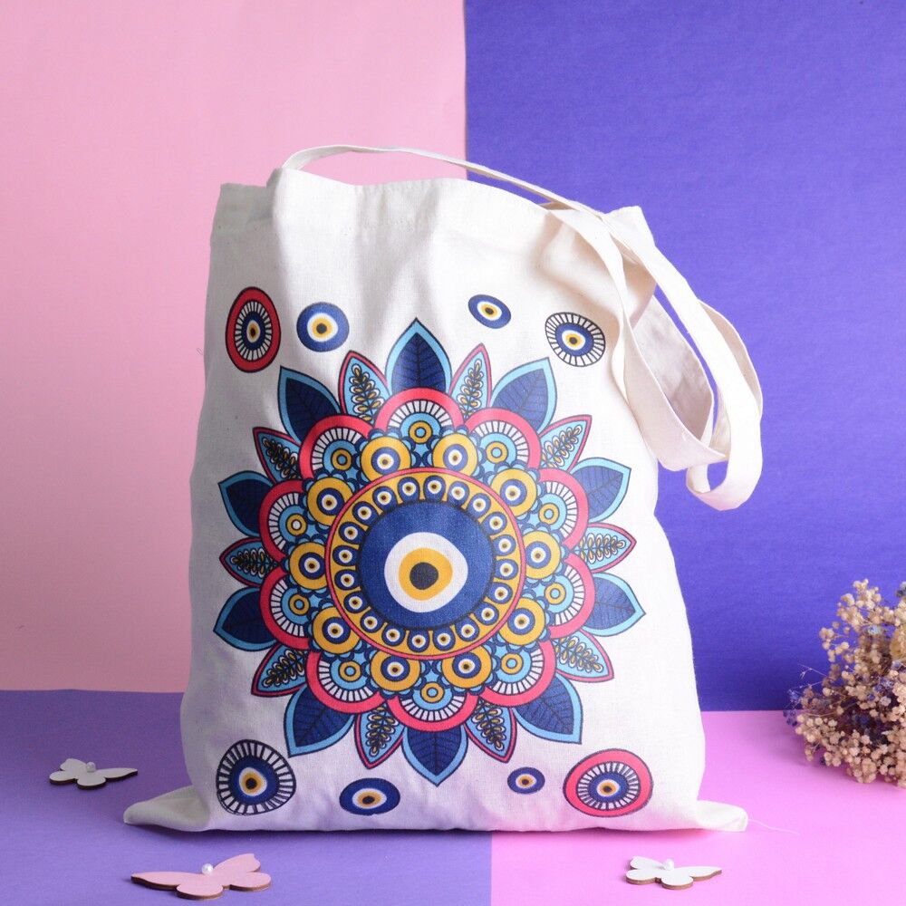 Organic Cotton Tote Bag Evil Eye Design