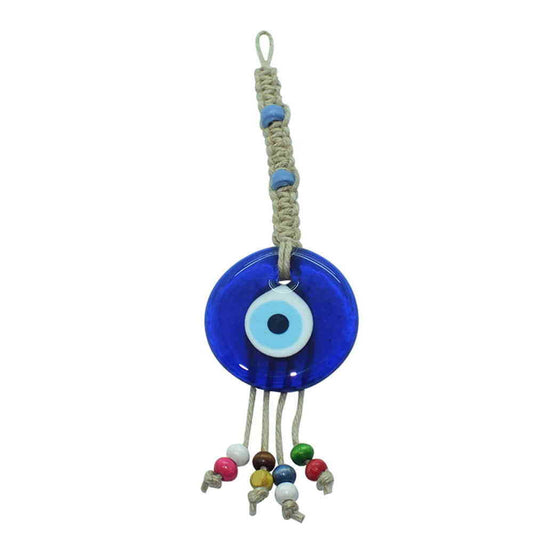 Flax Yarn Knitted 3" inches Evil Eye Glass Wall Hanging Decoration