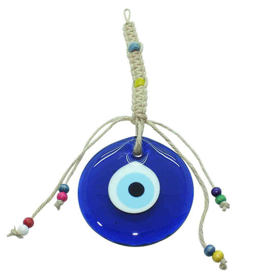 Flax Yarn Knitted 4" inches Evil Eye Glass Wall Hanging Decoration