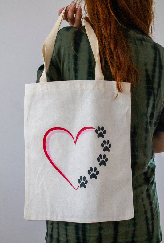 Organic Cotton Tote Bag Dog with Paws