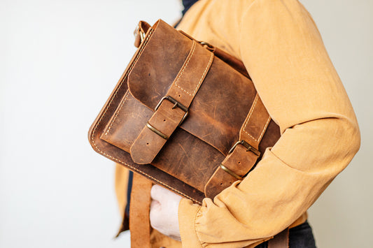 Belt Strap Crazy Horse Rustic Brown Messenger Bag