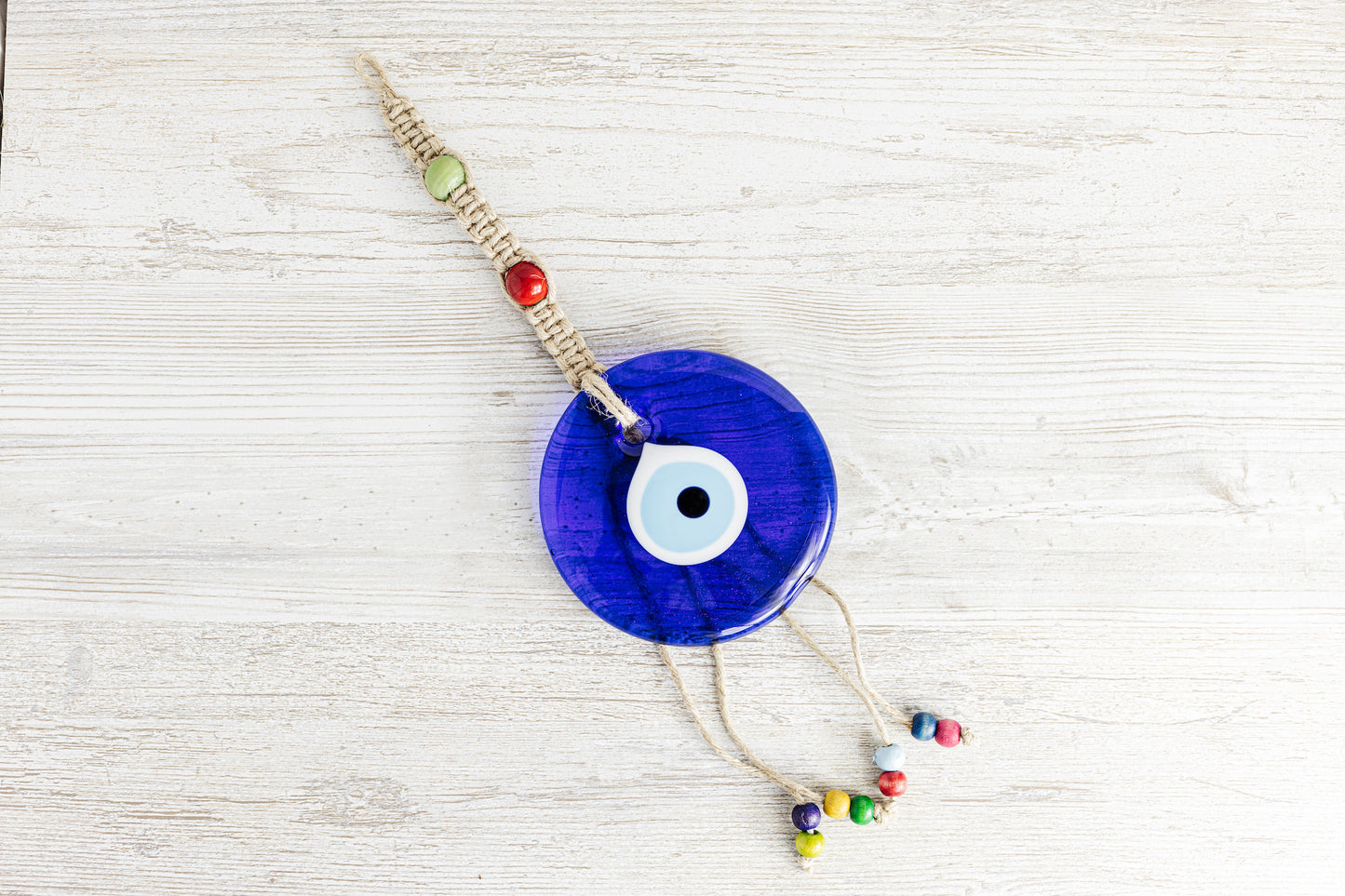 Flax Yarn Knitted 4.5" inches Evil Eye Glass Wall Hanging Decoration