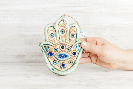 Handmade Ceramic Art Good Luck Charm HAMSA Design