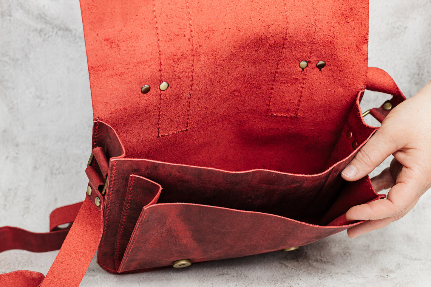 Belt Strap Crazy Horse Red Messenger Bag