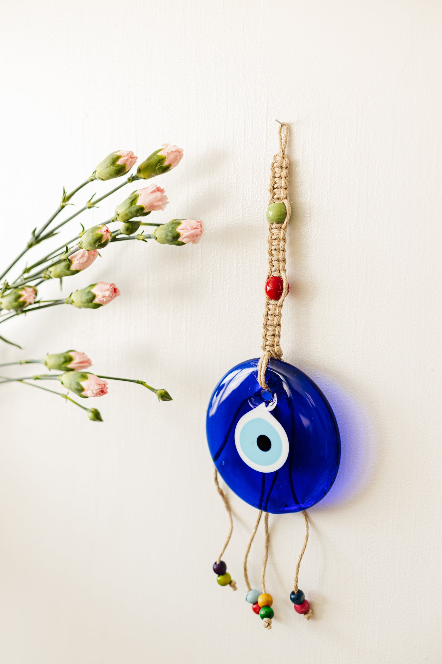 Flax Yarn Knitted 4.5" inches Evil Eye Glass Wall Hanging Decoration