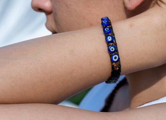 Handmade Evil Eye Glass Beads Dark Blue Bracelet