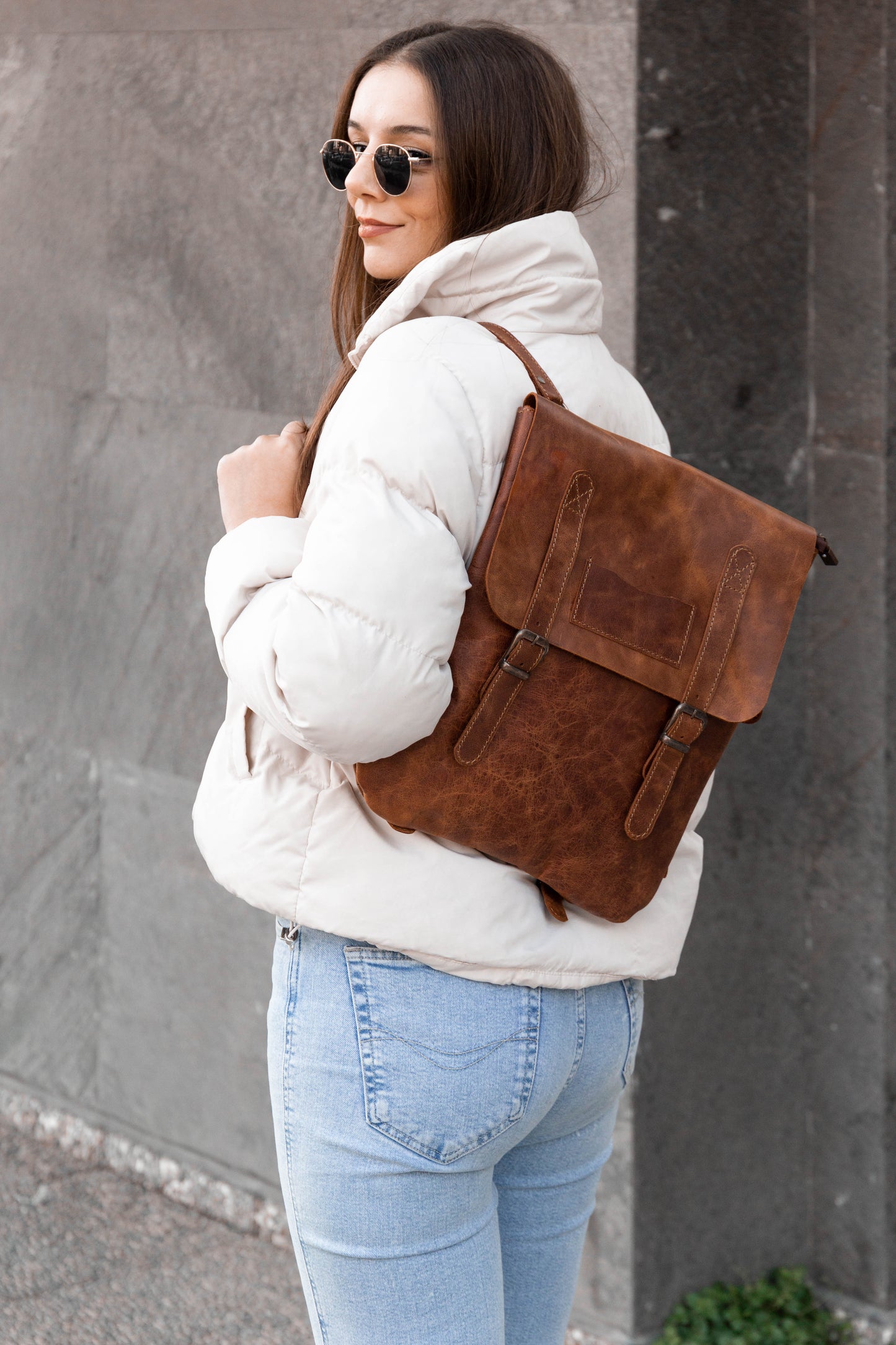 Handmade Genuine Leather Laptop Unisex Backpack Brown Vintage