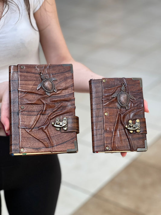 Handmade Leather Journal Belt Strap Turtle Brown