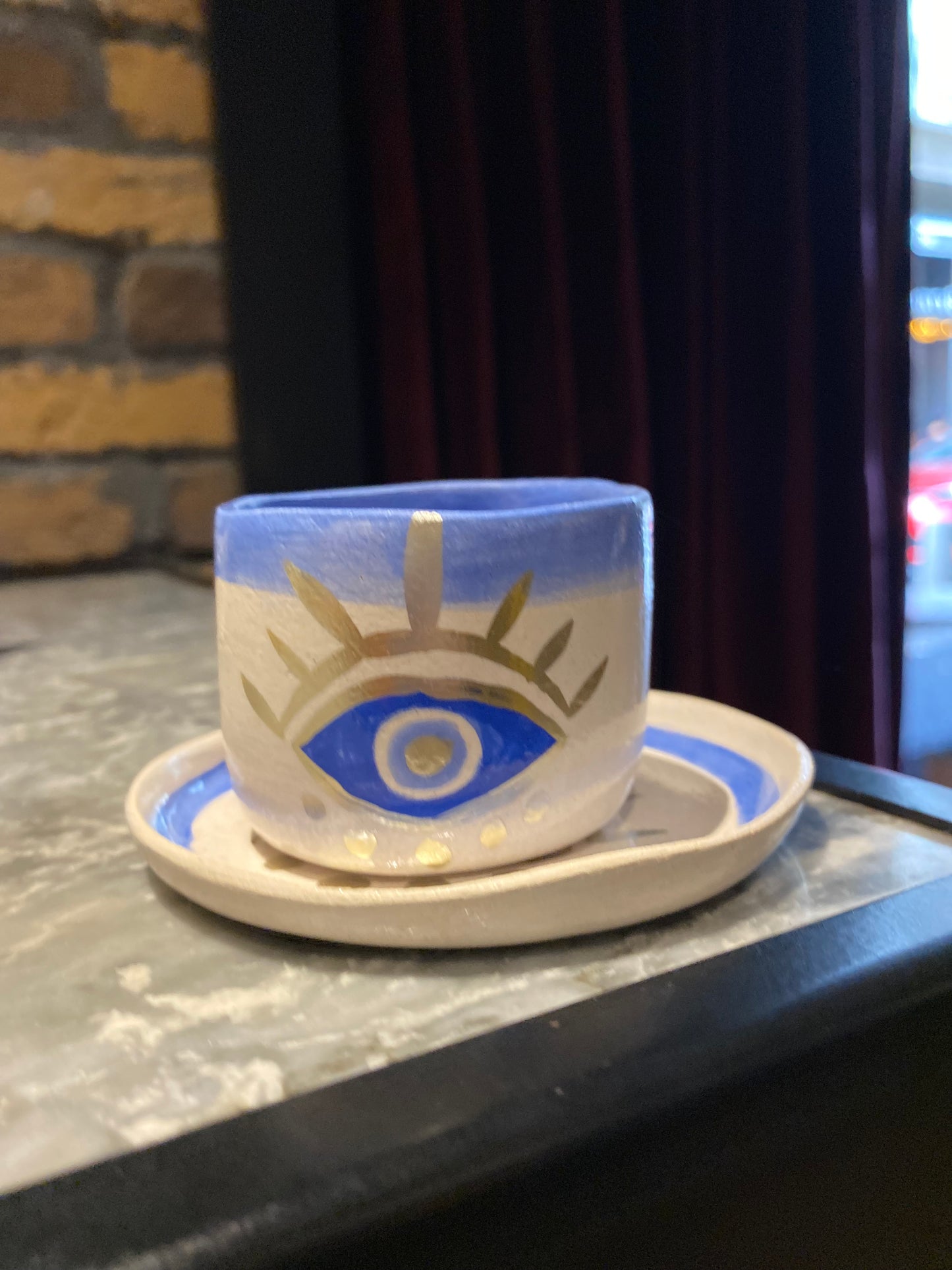 Handmade Pottery Turkish Greek Coffee Cup Sets Evil Eye