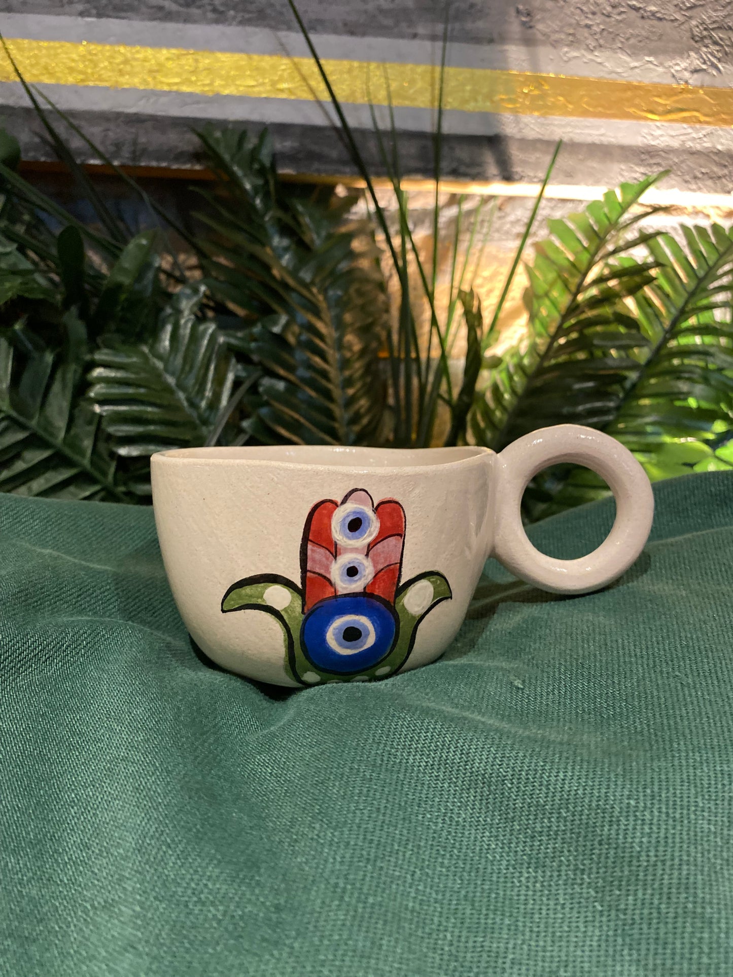 Handmade Pottery Tea coffee Mug Cup Sets Hamsa