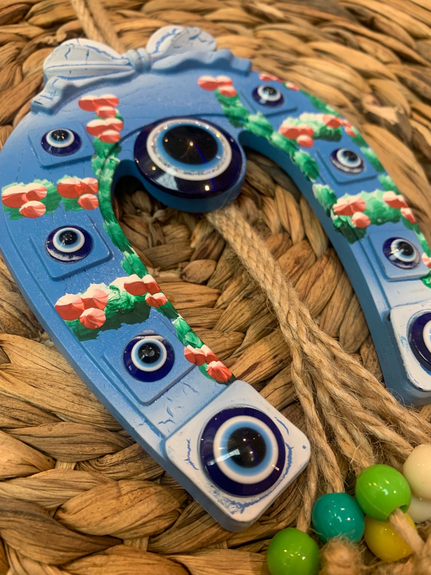 Handmade Evil Eye Wall Decorations Blue Horseshoe