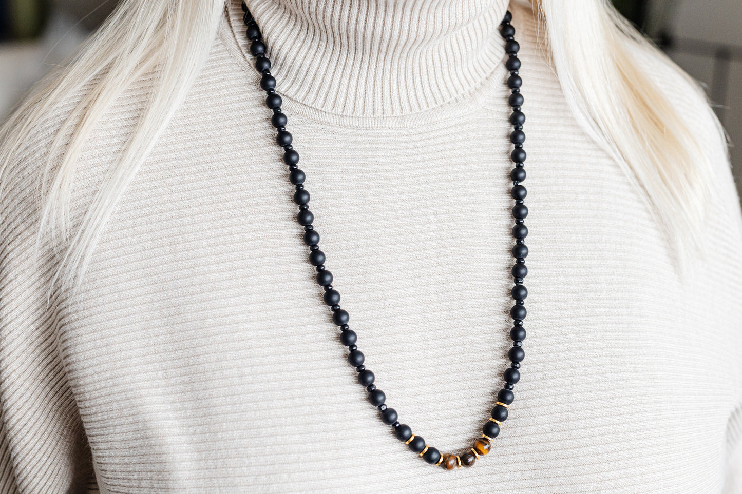 Handmade Onyx Stone Beads 8mm Unisex Necklace
