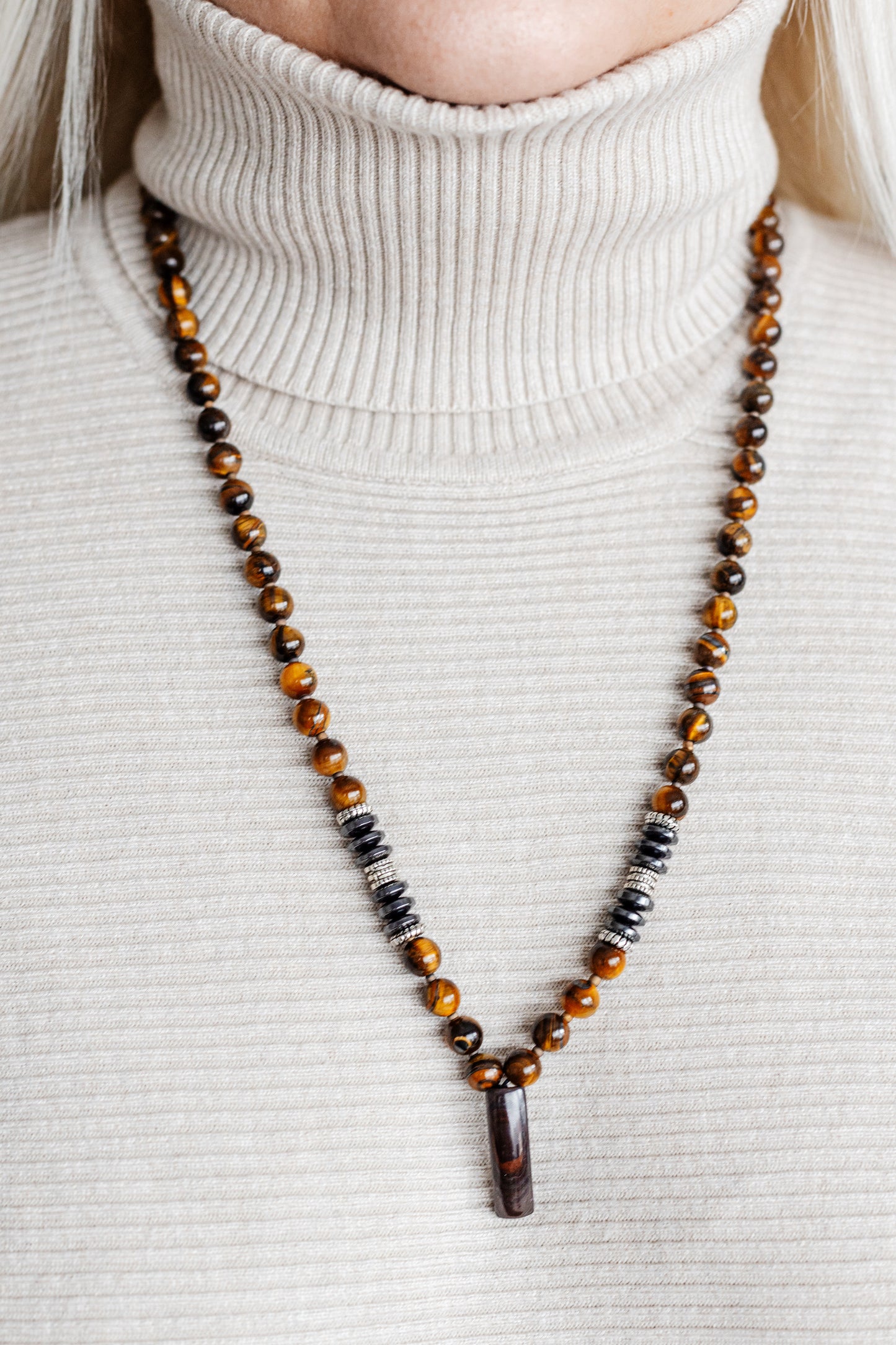 Handmade Tiger Eyes Stone Beads 8mm Unisex Necklace