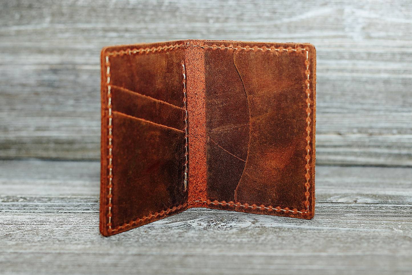 Hand made Leather Bifold Wallet Rustic Brown