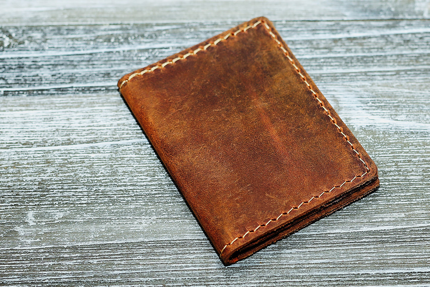 Hand made Leather Bifold Wallet Rustic Brown