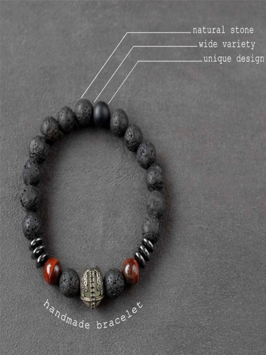 Black Lava Stone Crystal Bead Bracelet 10mm