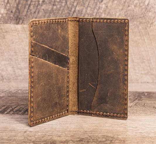 Hand made Leather Bifold Wallet Brown