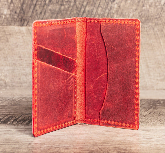 Hand made Leather Bifold Wallet Red