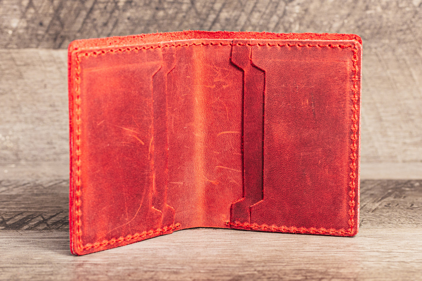 Hand made Leather Bifold Pocket Wallet Red