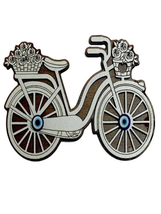 Hand Themed Wooden Engraved Souvenir Fridge Magnet Bicycle