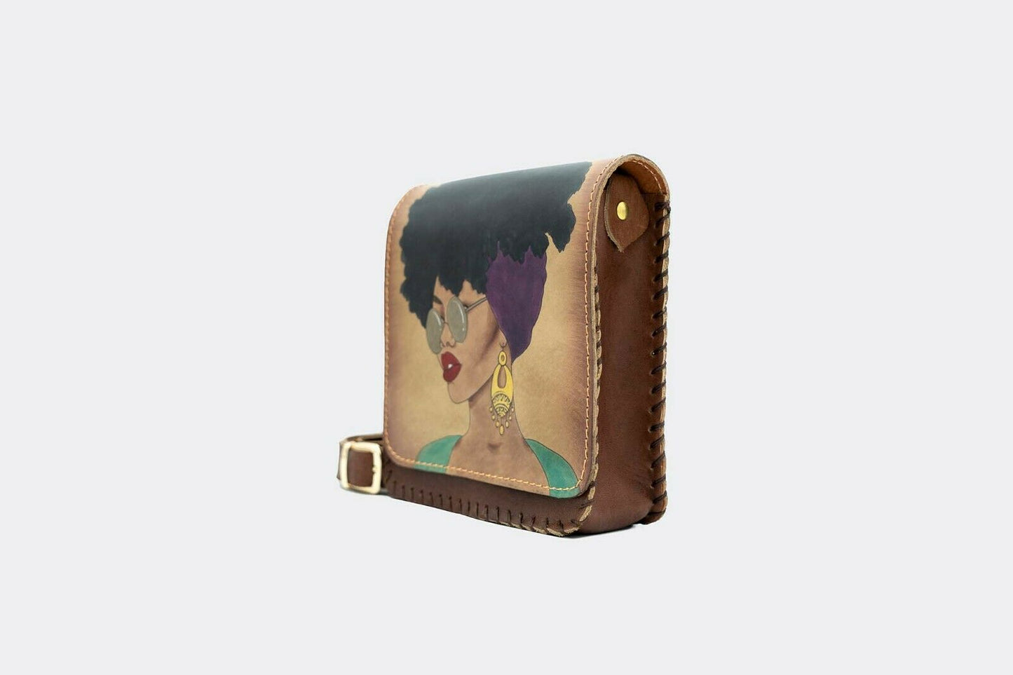 Hand-Painted Cool Afro Leather Crossbody Hardcase