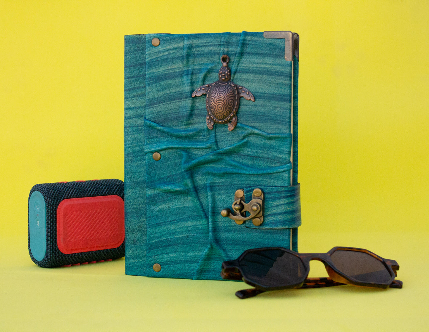 Handmade Leather Journal Belt Strap Turtle