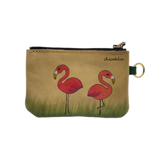 Flamingos Hand Painted Handmade Genuine Leather Wallet