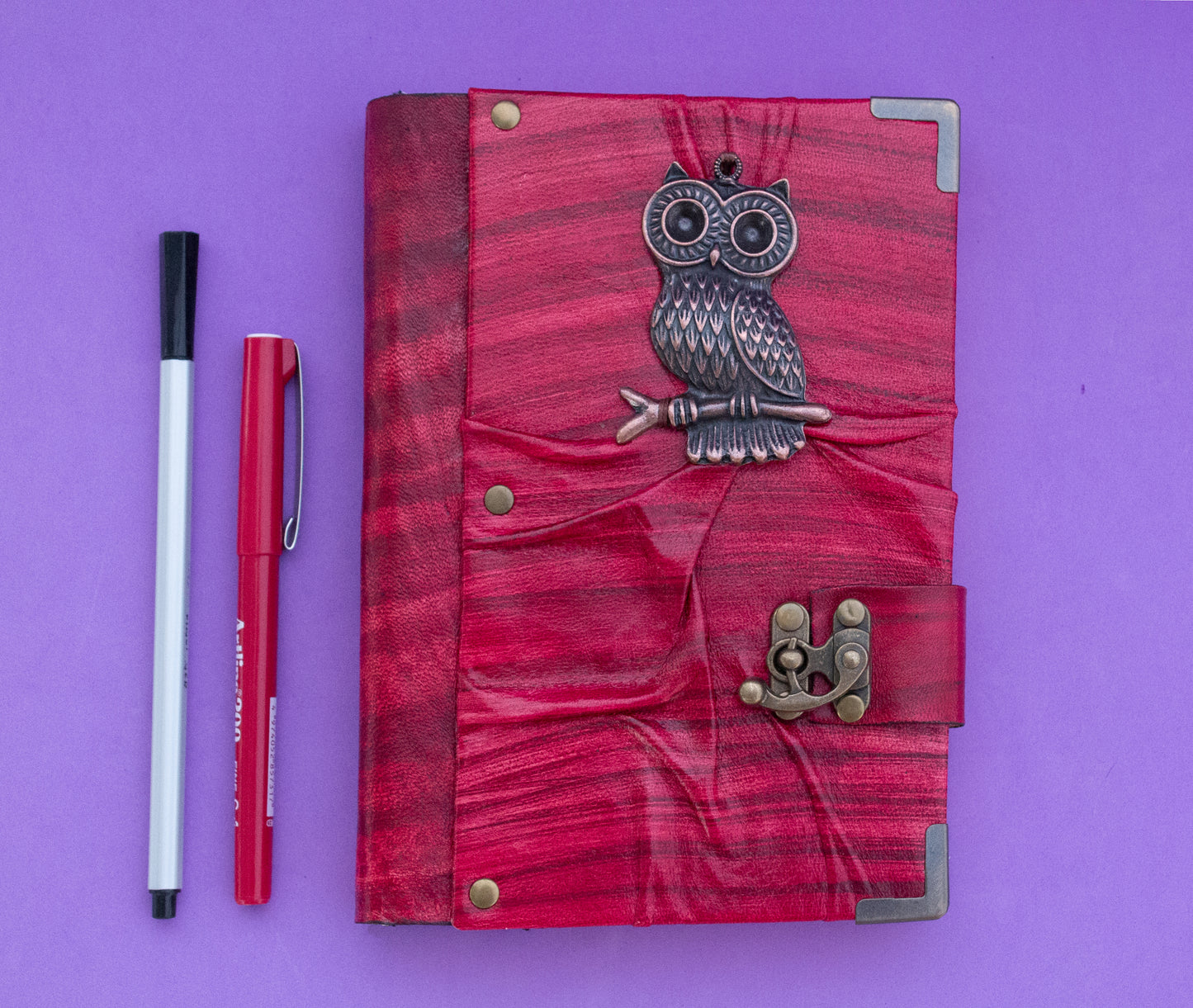 Handmade Leather Journal Belt Strap Owl