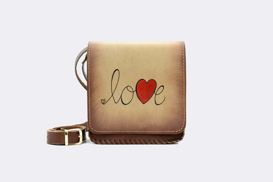 Hand-Painted Love Leather Crossbody Hardcase