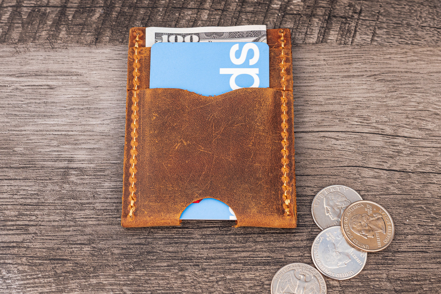 Handmade Leather Unisex Card Holder Rustic Brown