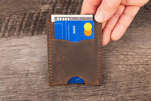 Handmade Leather Unisex Card Holder Brown