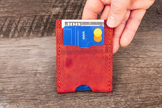 Handmade Leather Unisex Card Holder Red