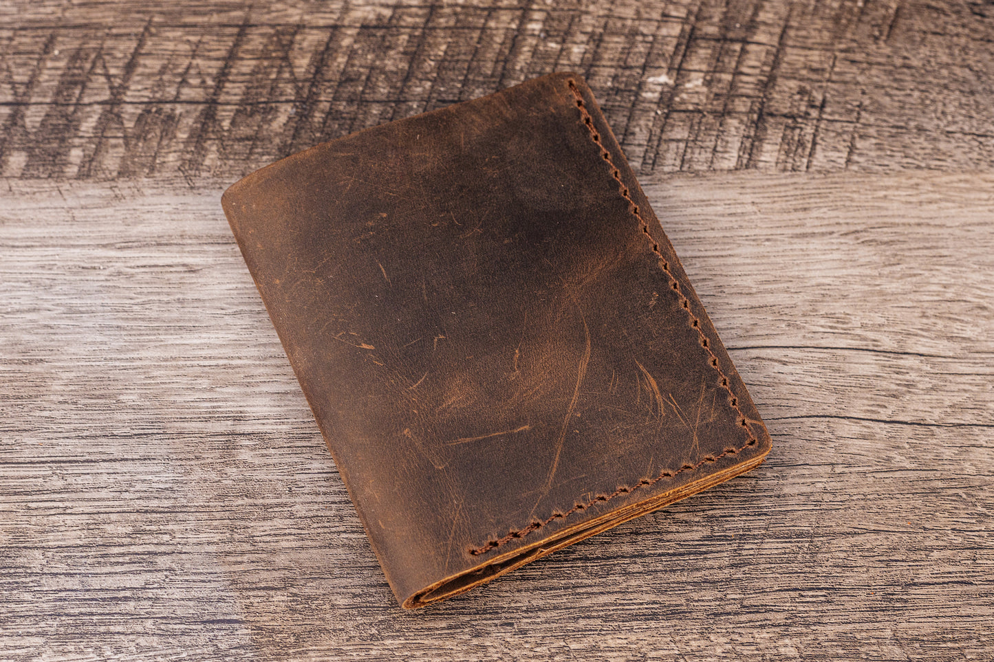 Hand made Leather Bifold Pocket Wallet Brown