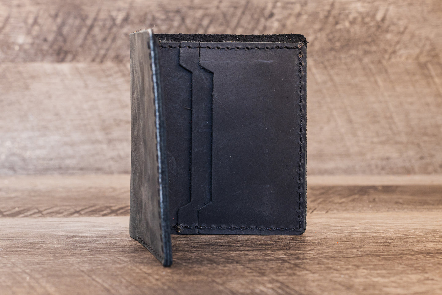 Hand made Leather Bifold Pocket Wallet Black