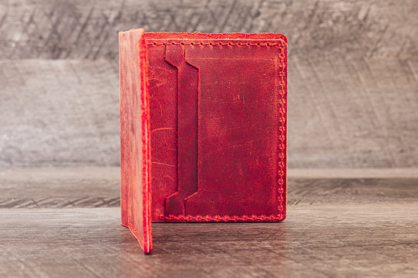 Hand made Leather Bifold Pocket Wallet Red