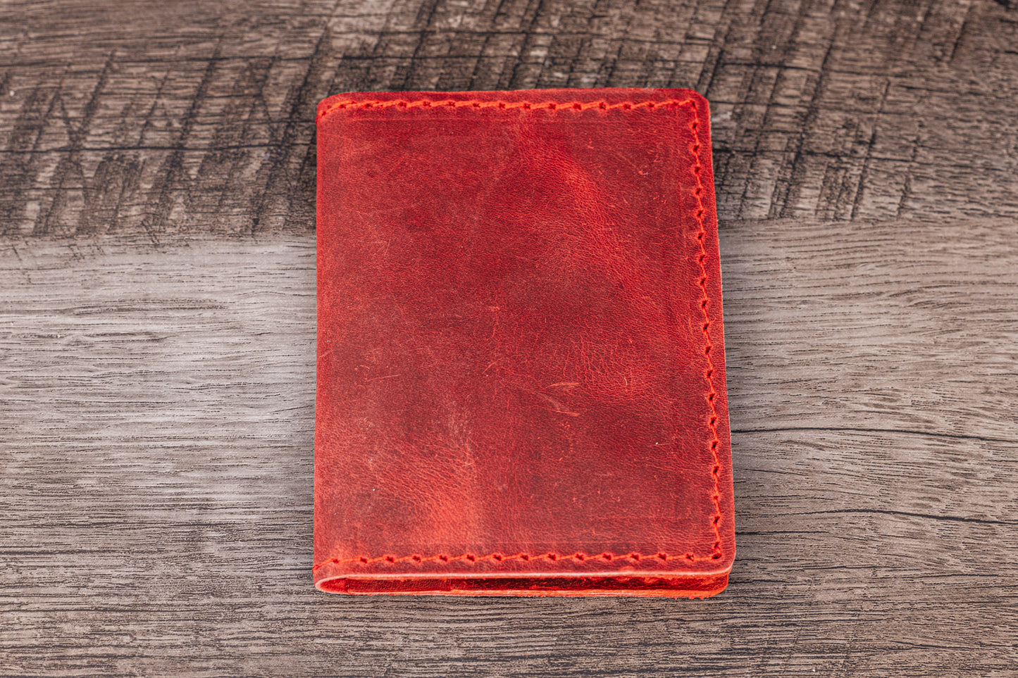 Hand made Leather Bifold Wallet Red