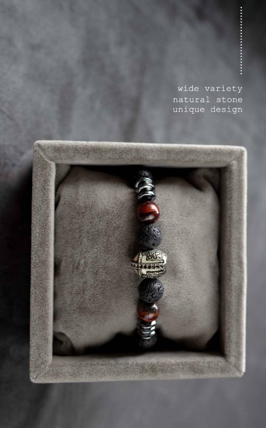 Black Lava Stone Crystal Bead Bracelet 10mm